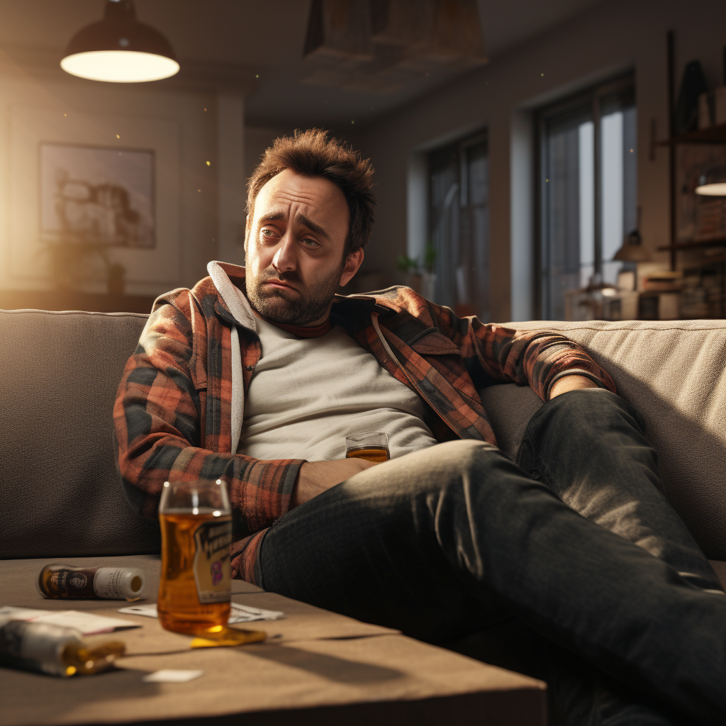 Unhappy man drinking beer